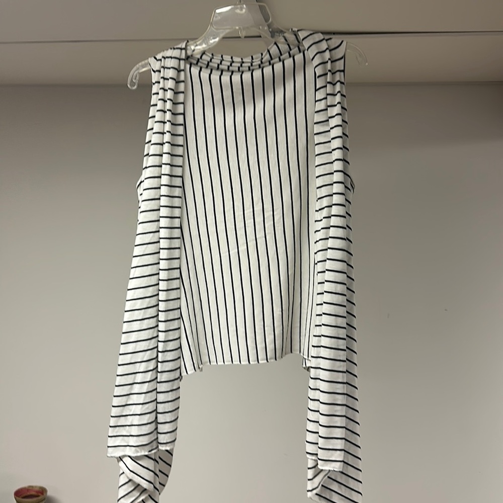 OS black and off white striped cardigan, like new